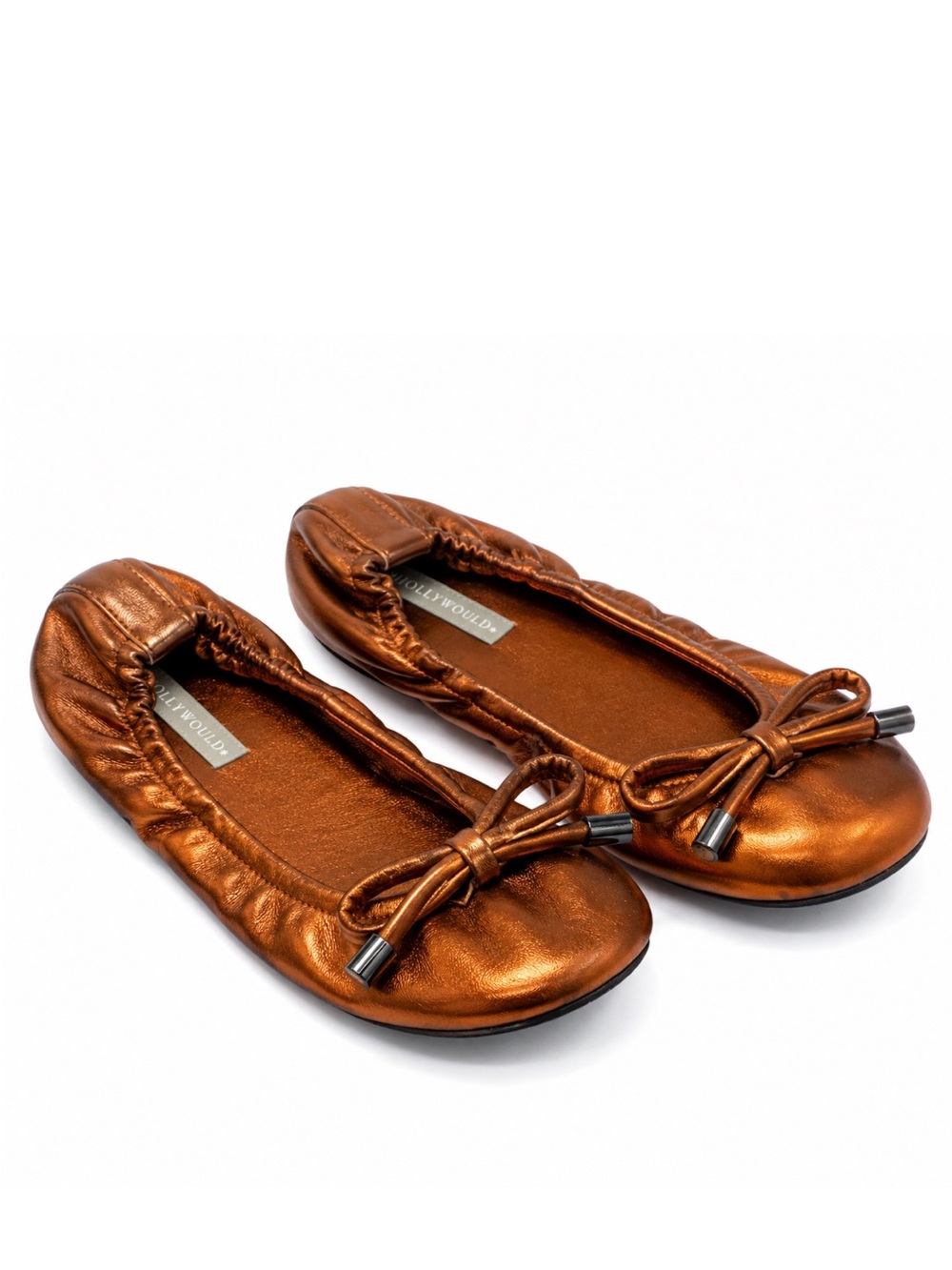 HOLLYWOULD Metallic Bronze Ballet Flats Bow Shoes 7.5